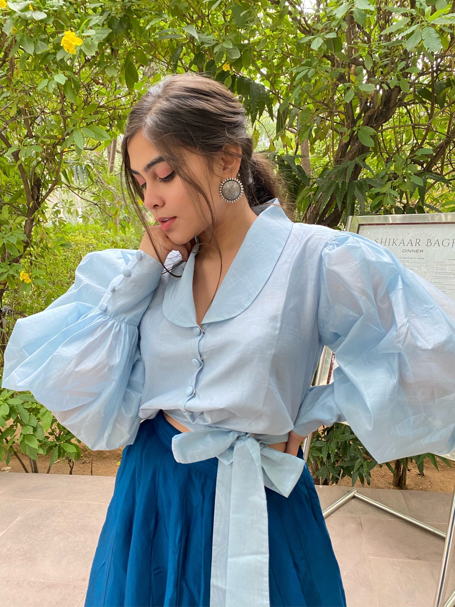 azure silk skirt set