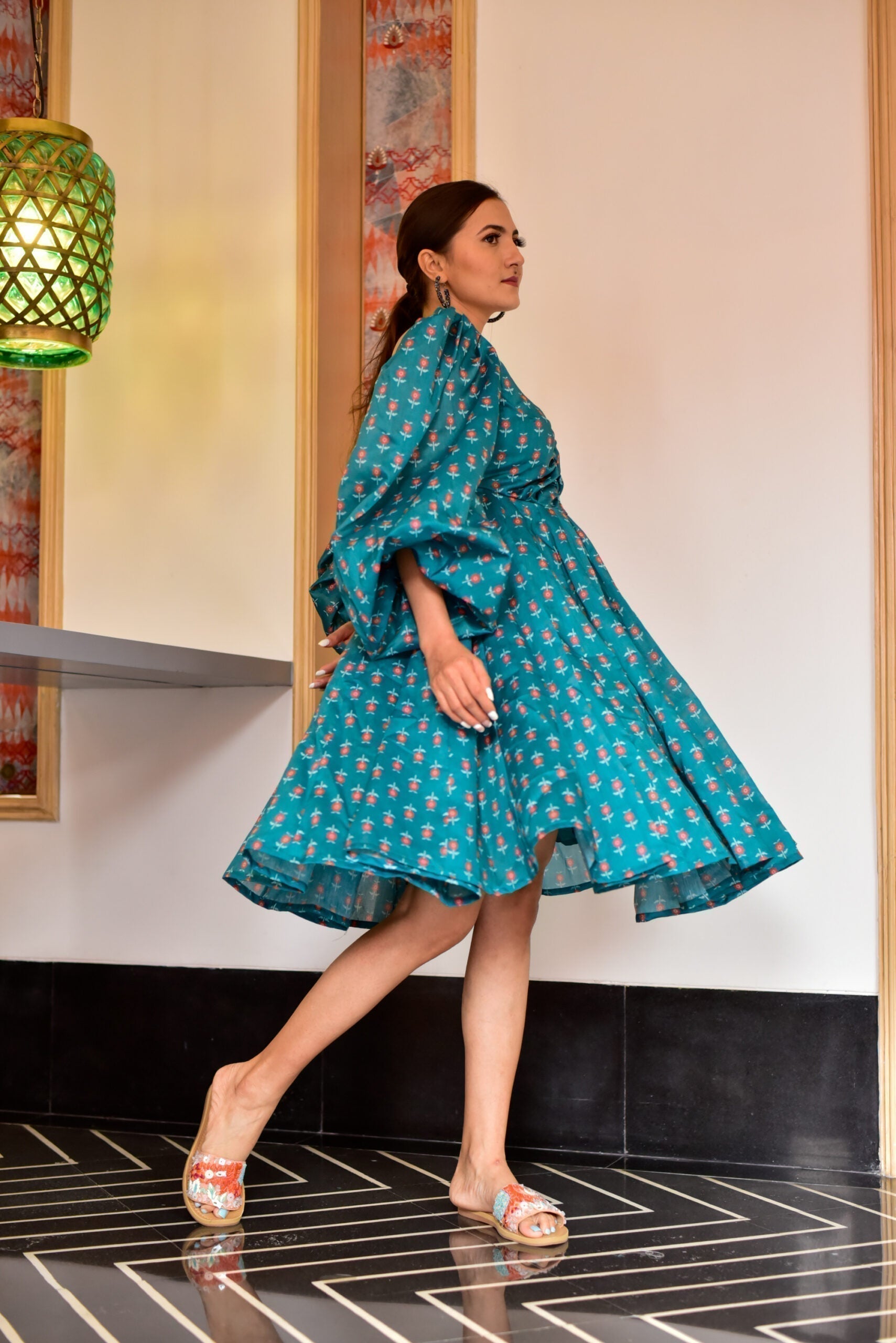 kyrstle green chanderi dress