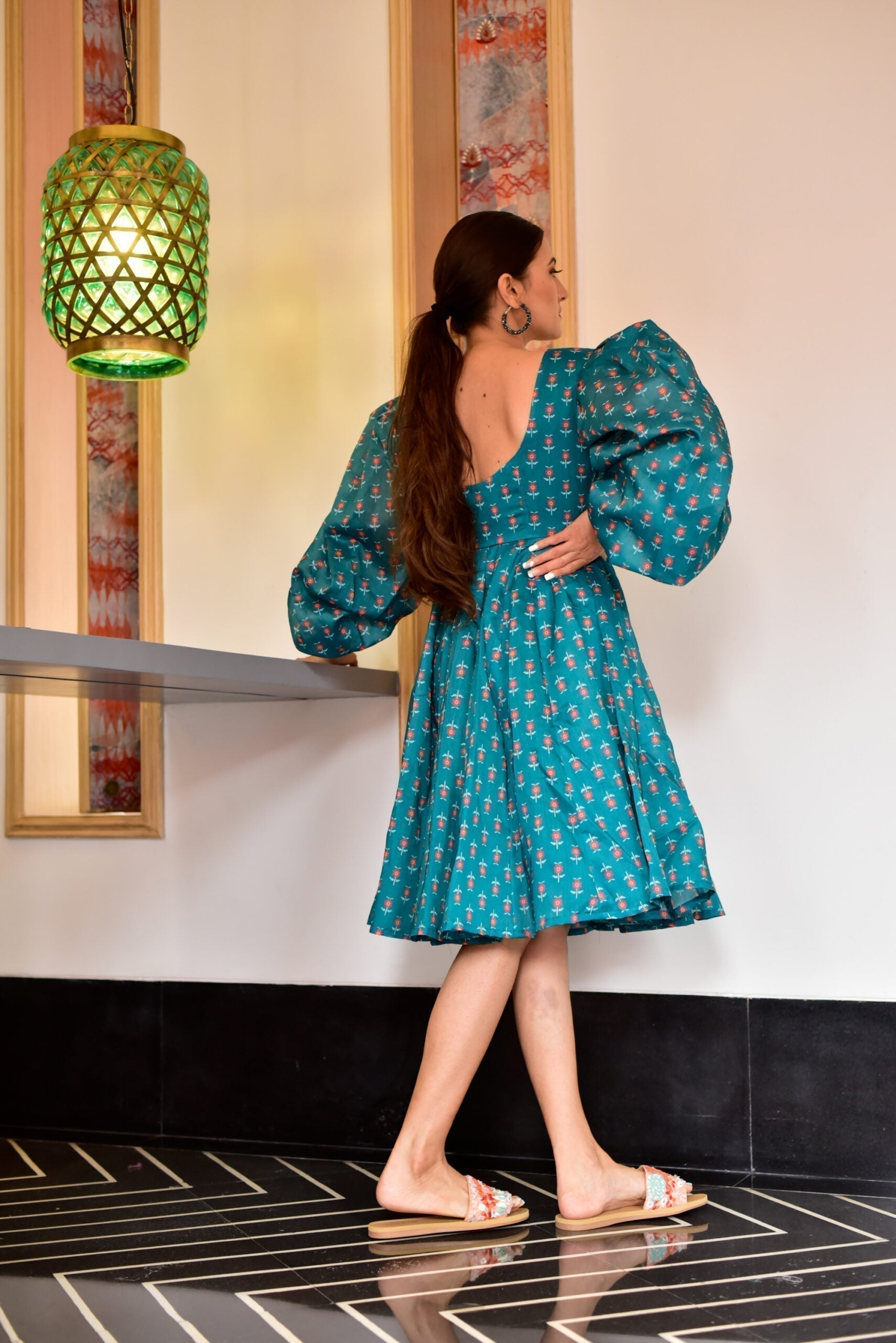 kyrstle green chanderi dress