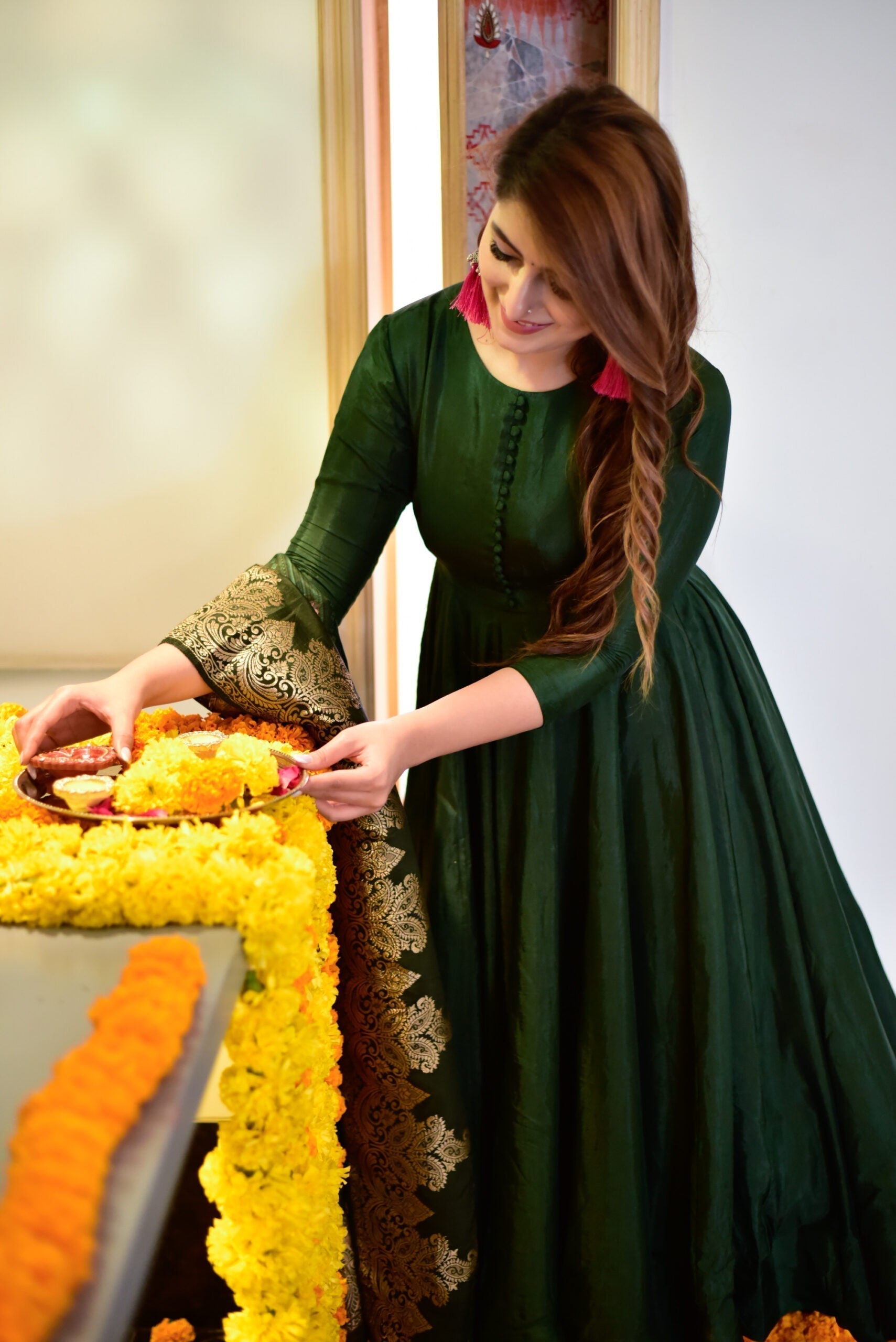 lush green silk suit set