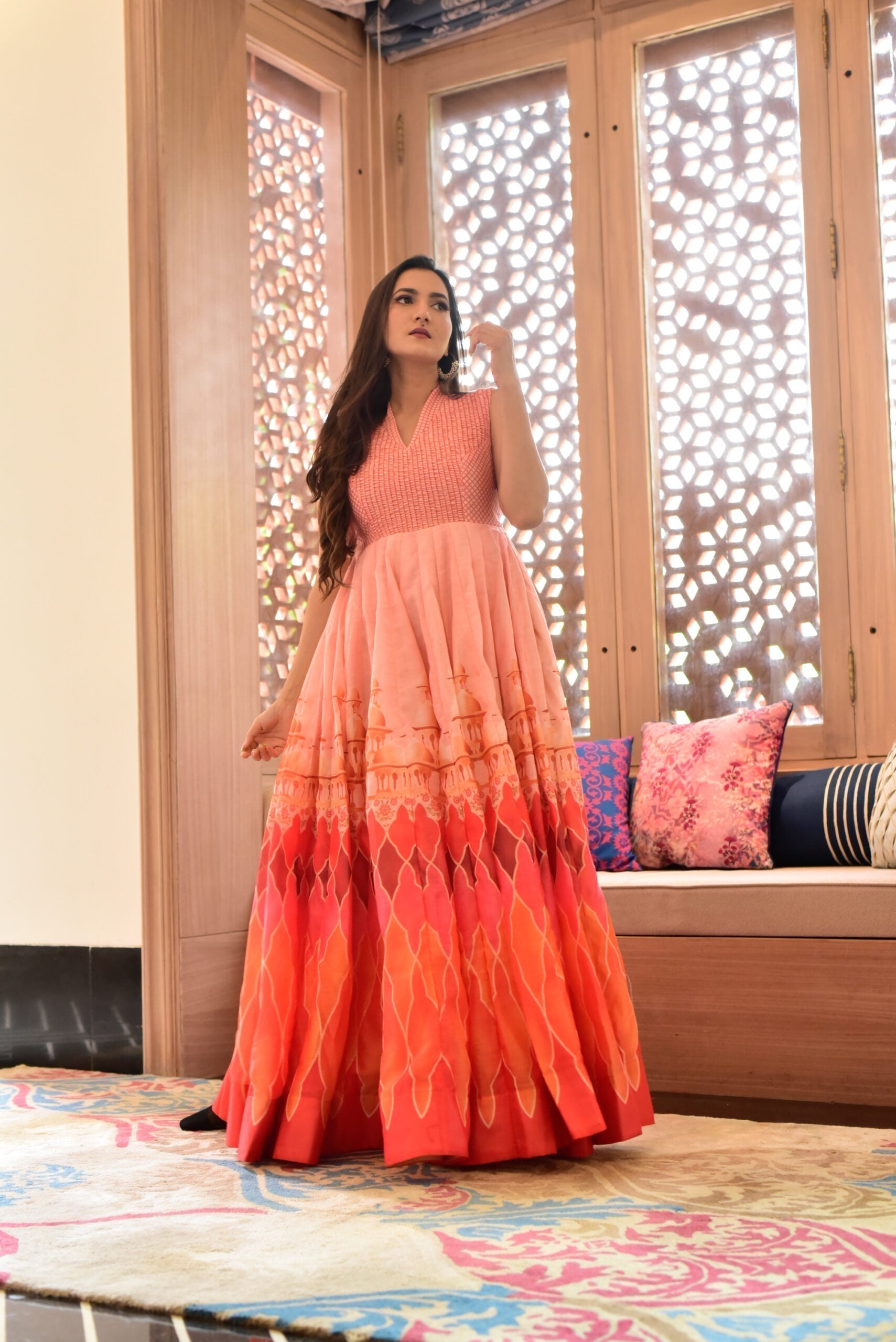 Aarvi orange chanderi maxi