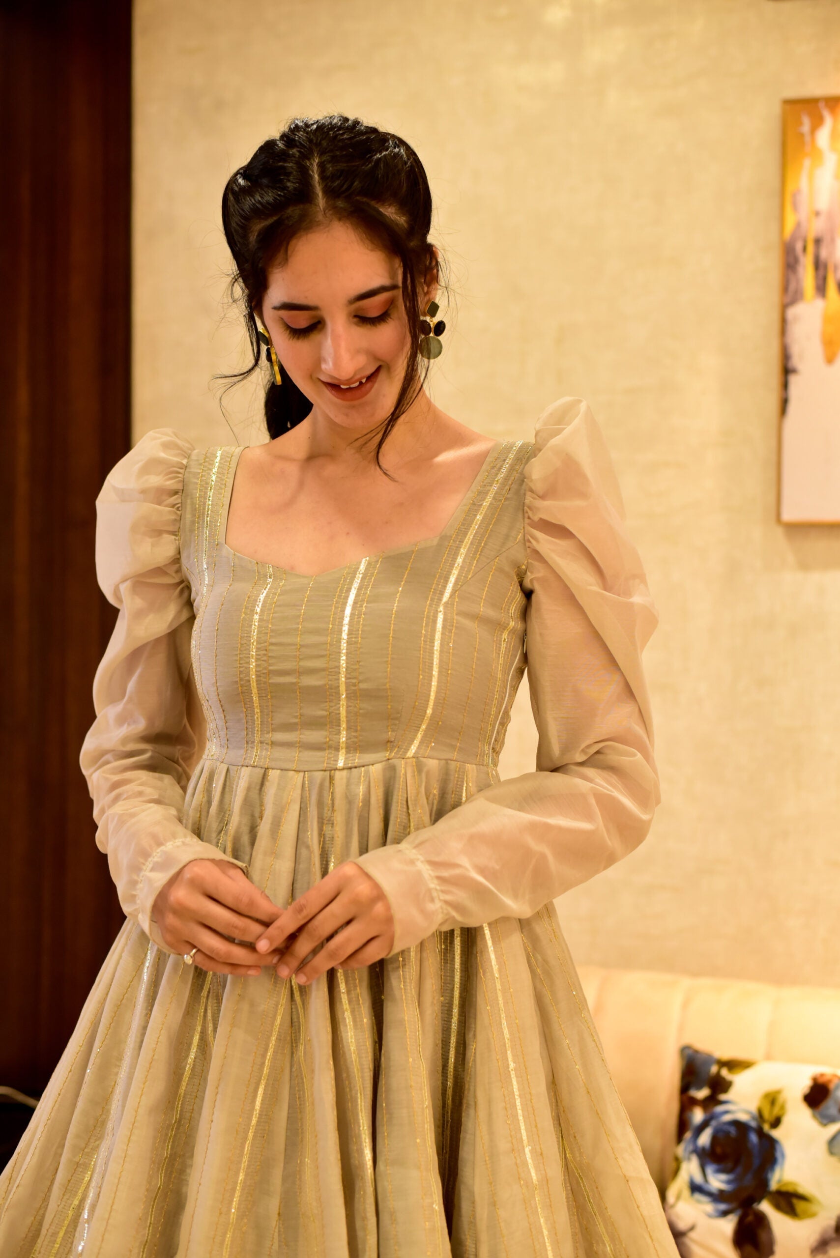 beige shimmer chanderi dress