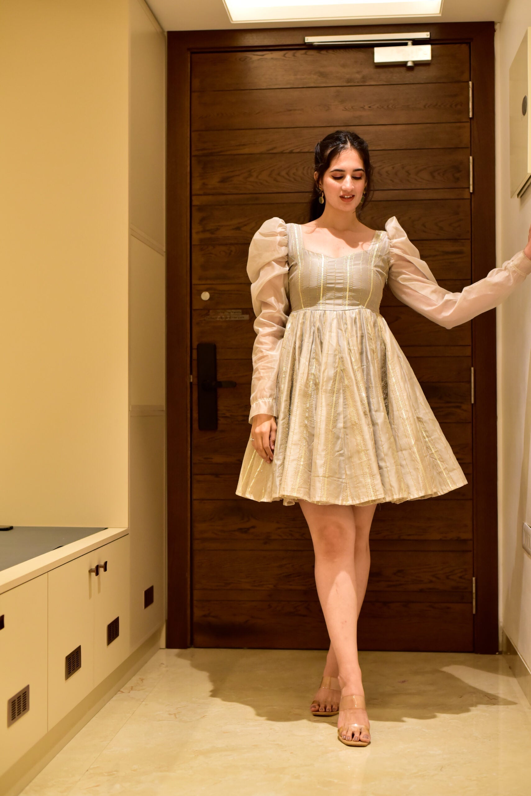 beige shimmer chanderi dress