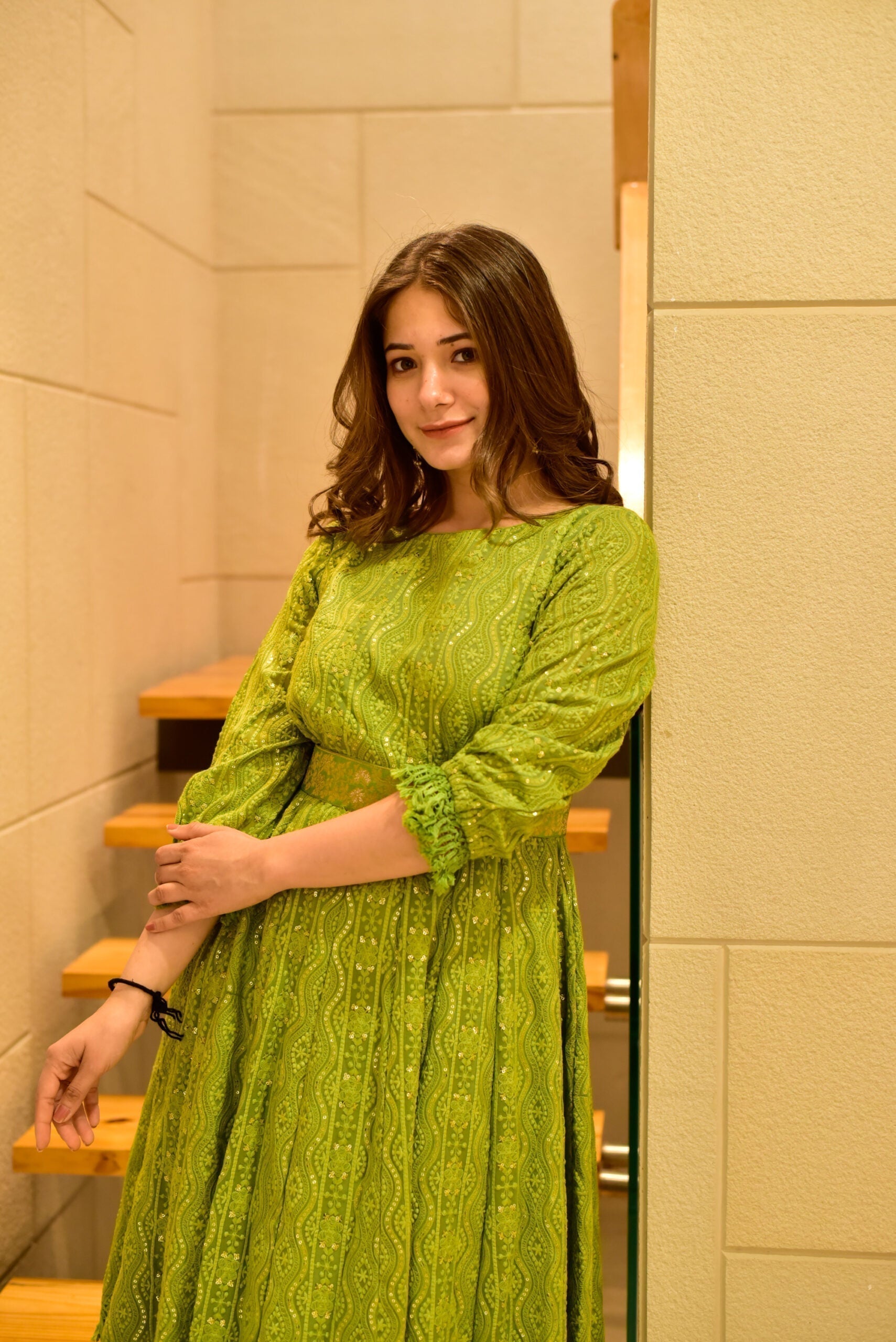 blush green embroidered dress