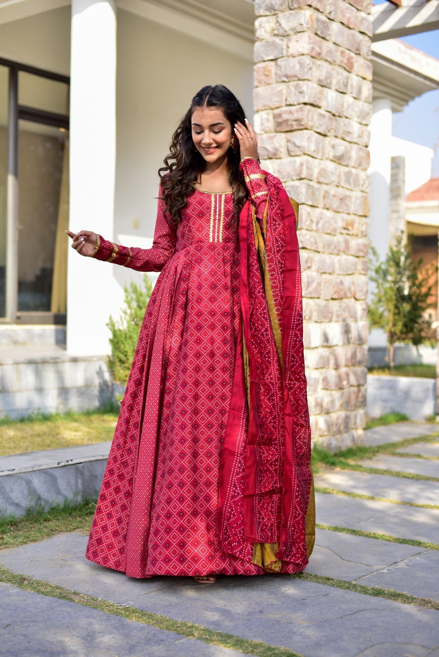 apple red muslin maxi set