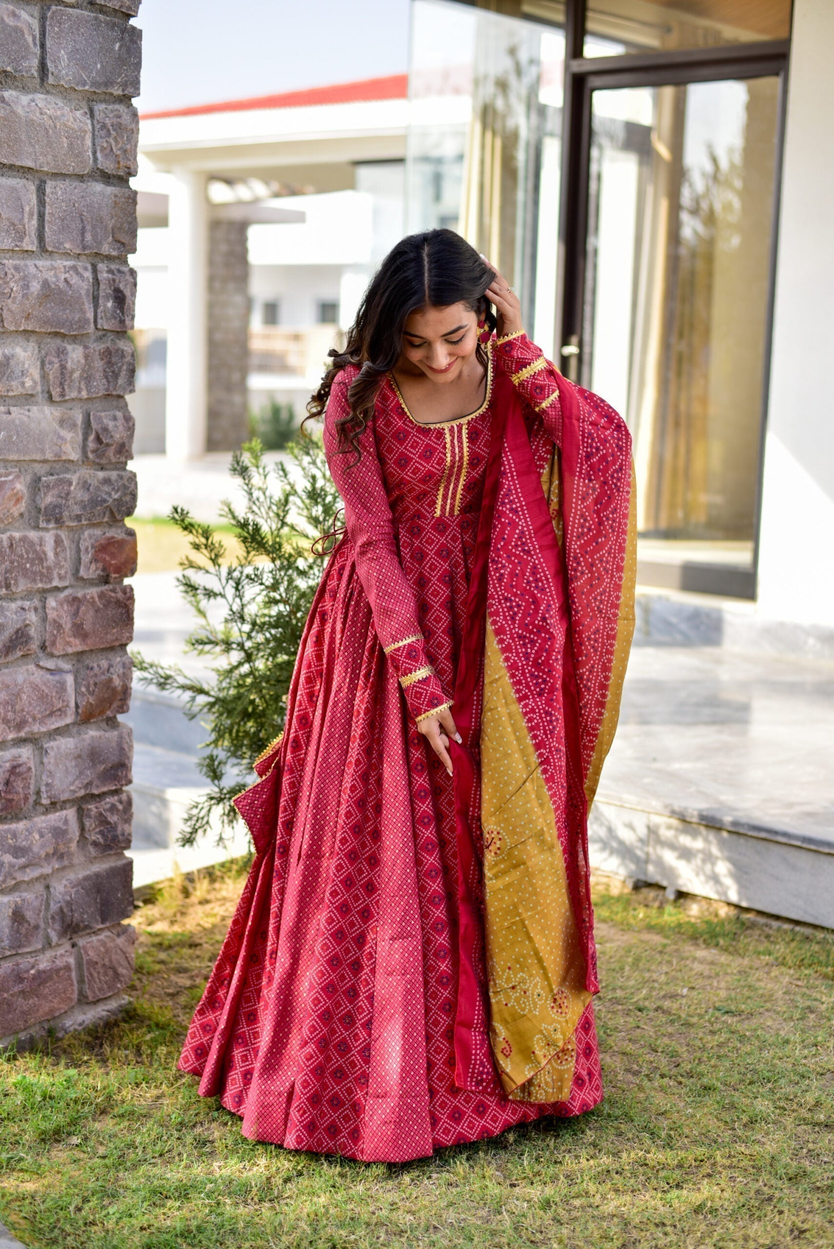 apple red muslin maxi set