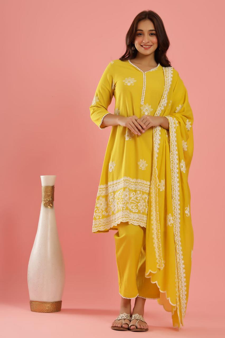 KesariyaVanity Sunshine Yellow Handwork Suit Set - DEAL