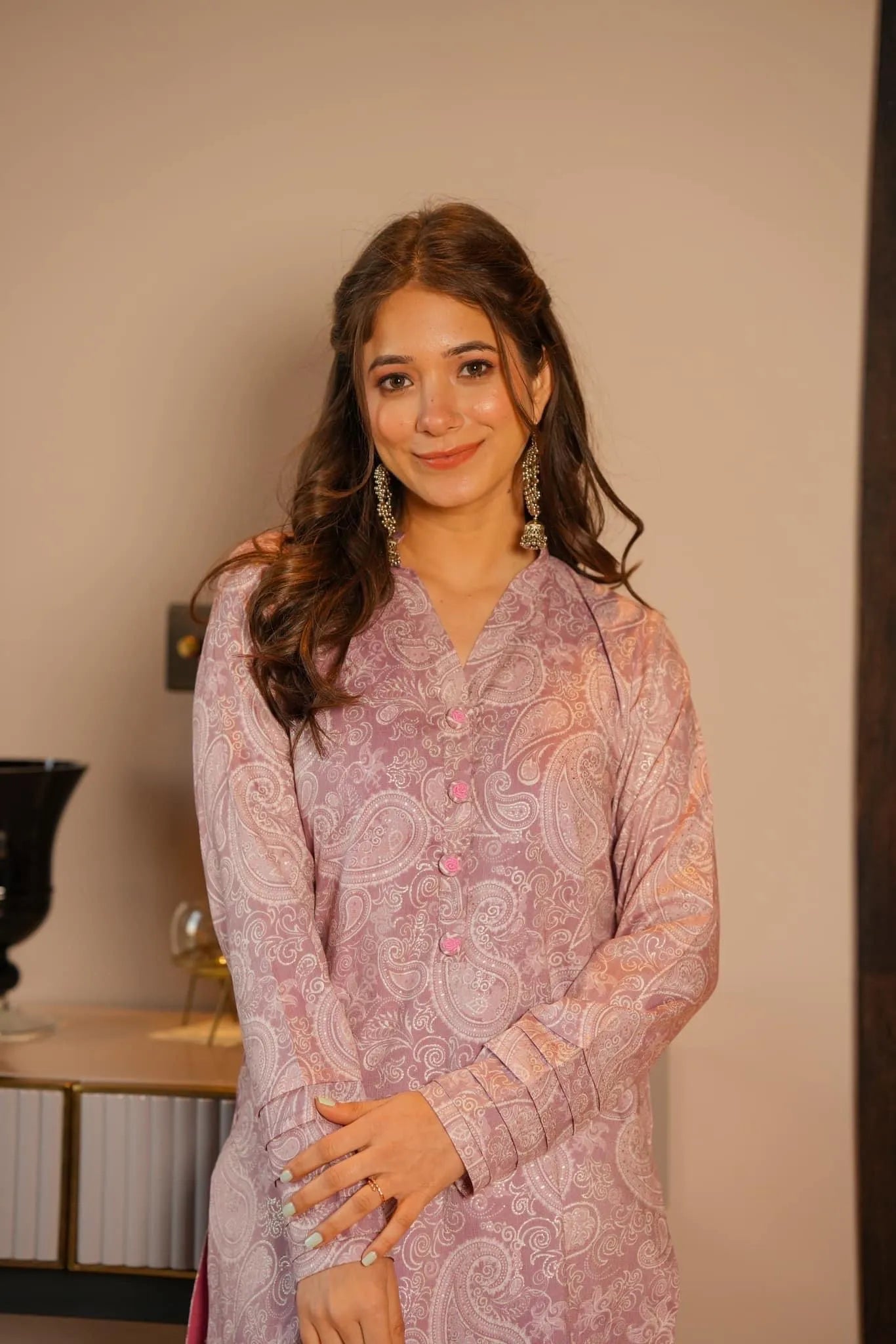 light peach straight kurta set