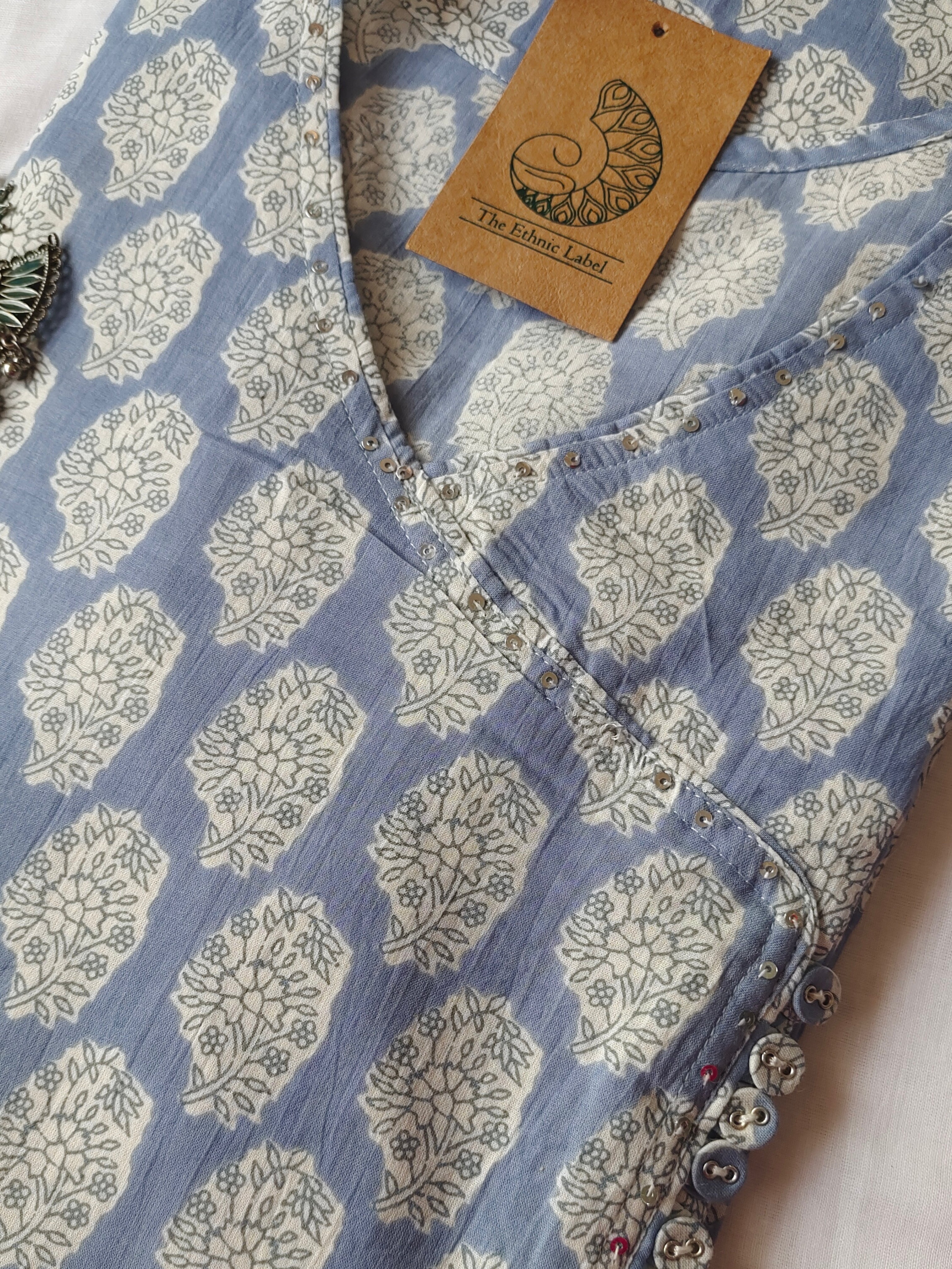 Grey Boota Angrakha Cotton Kurta