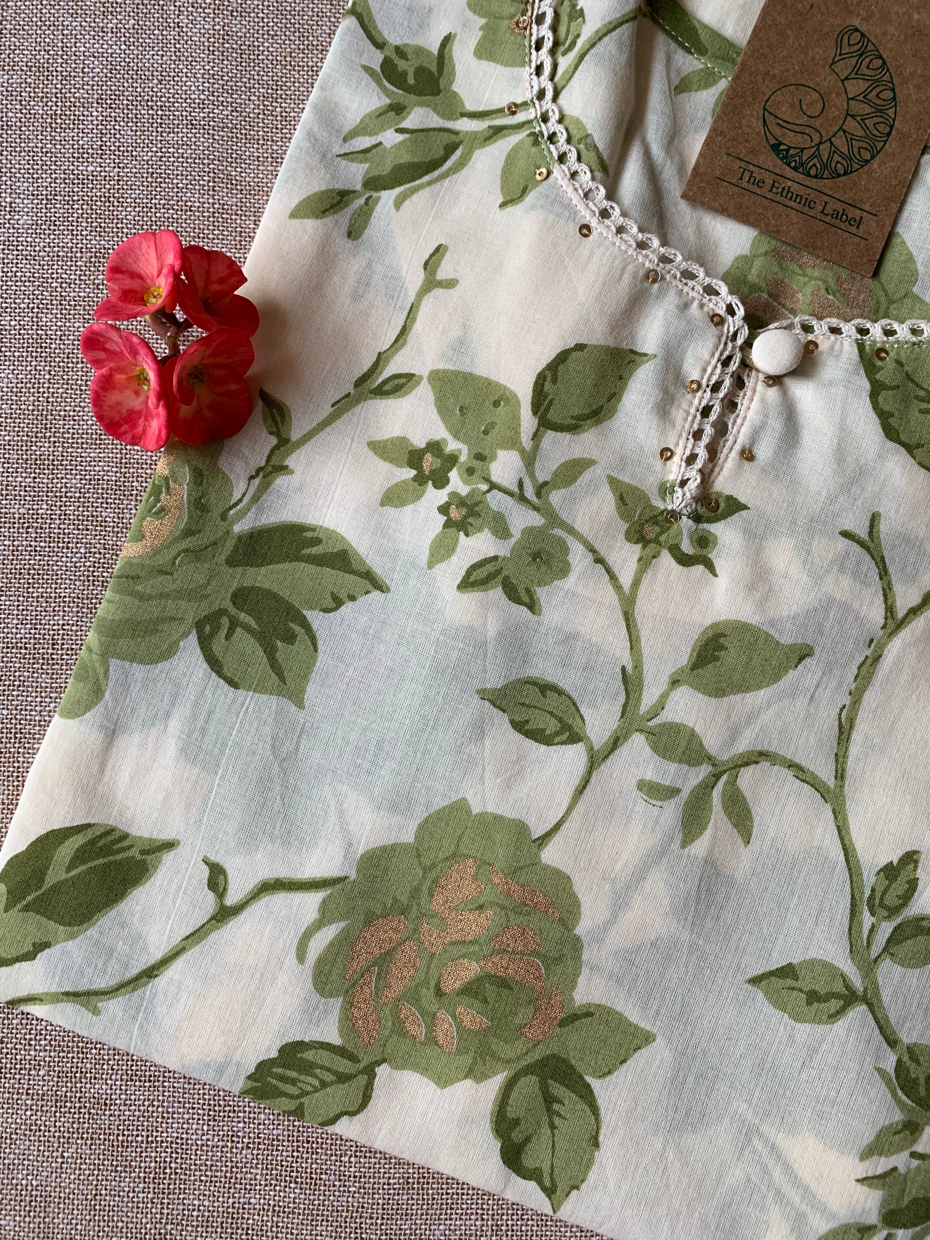 Cream Mehendi "Gold" Cotton Kurta