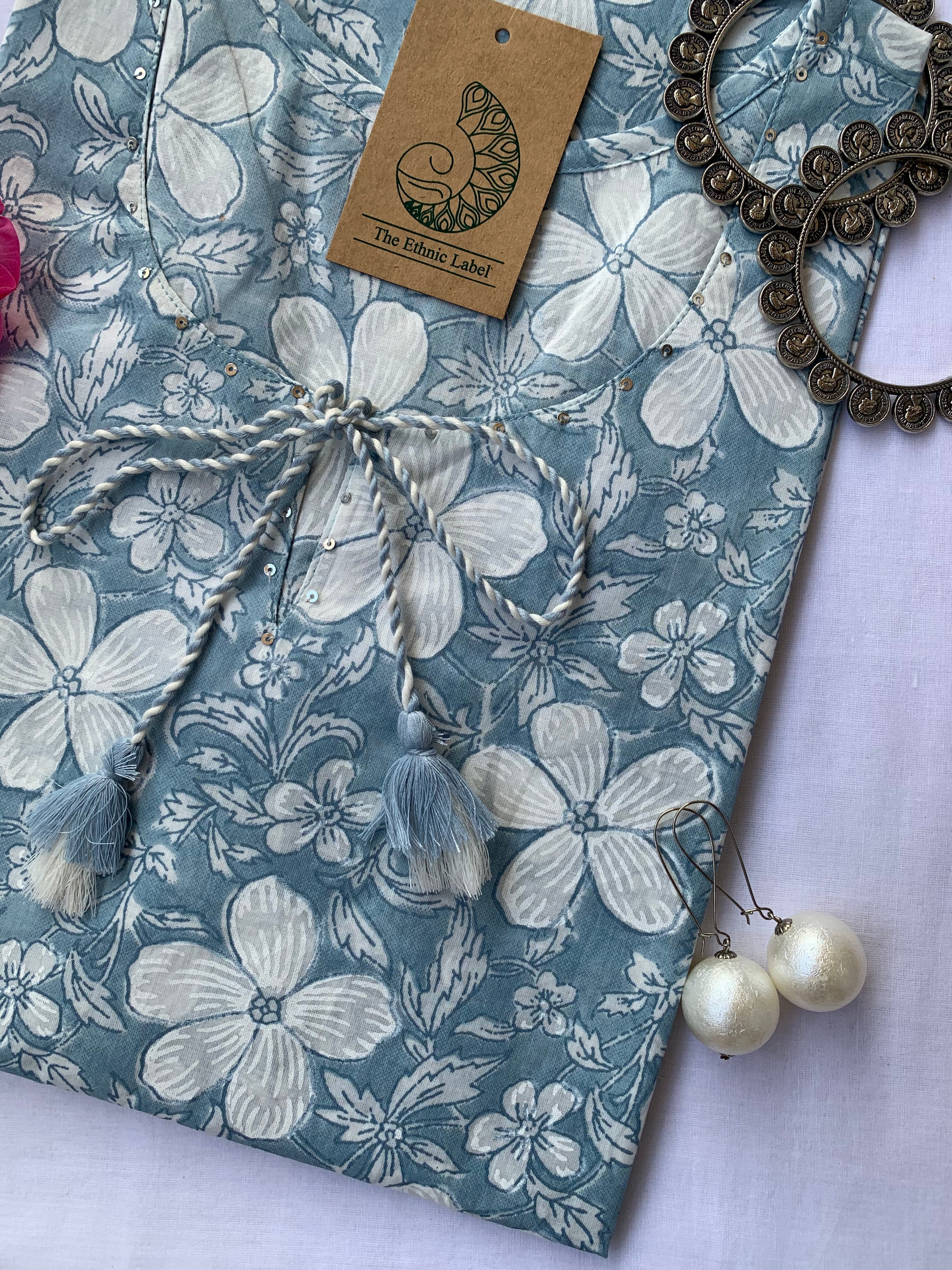 Grey "Lilly" Tassel Cotton Kurta