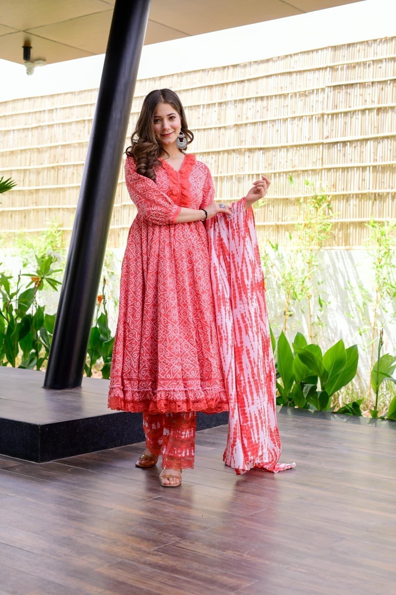 graceful peach cotton suit set