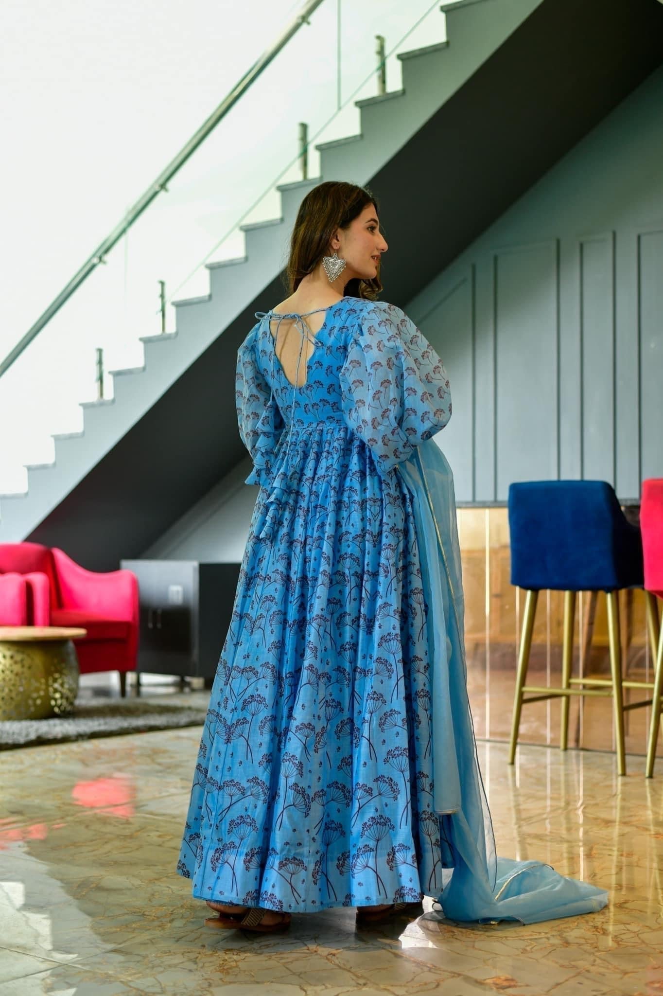 aqua floral chanderi maxi set